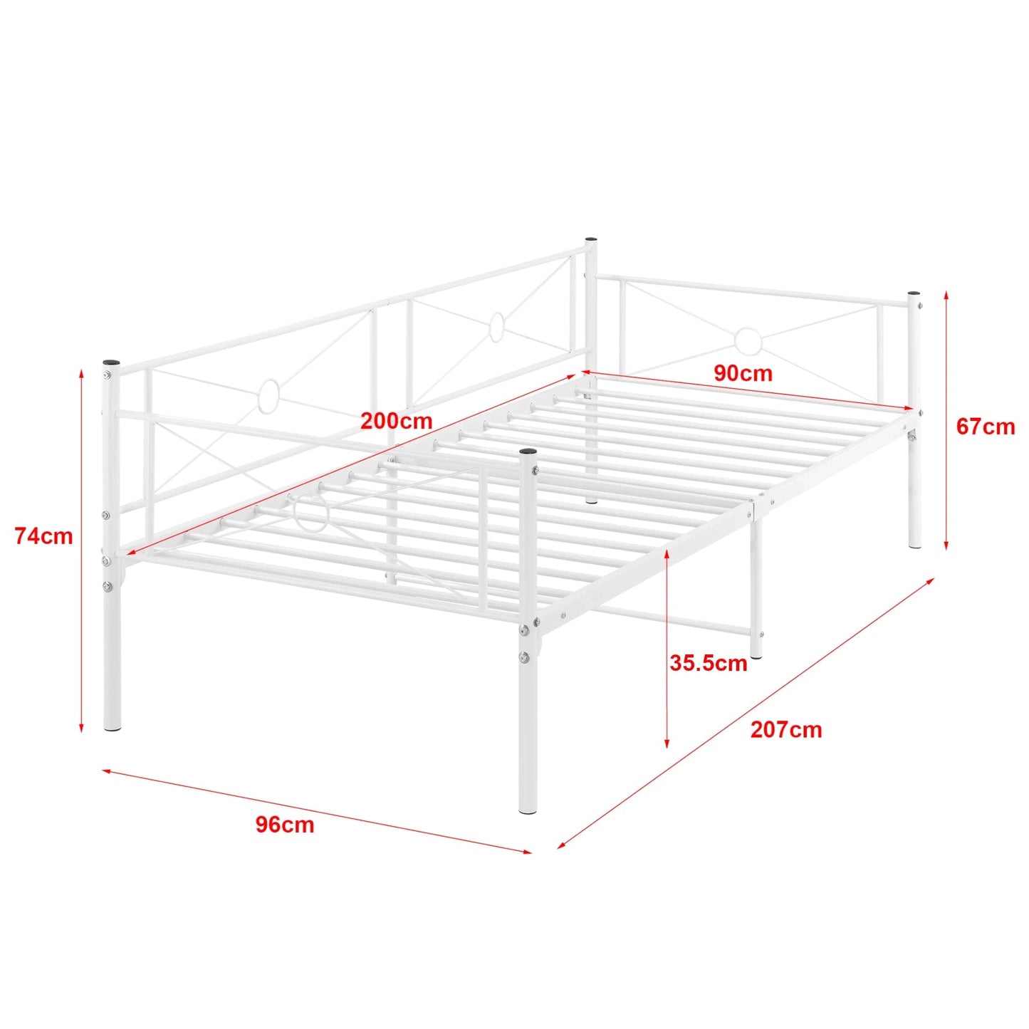 In And OutdoorMatch Metalen Bed Omari - Staal - Met Bedbodem - 90x200 cm - Wit - Snelle Montage Eén persoon slapen