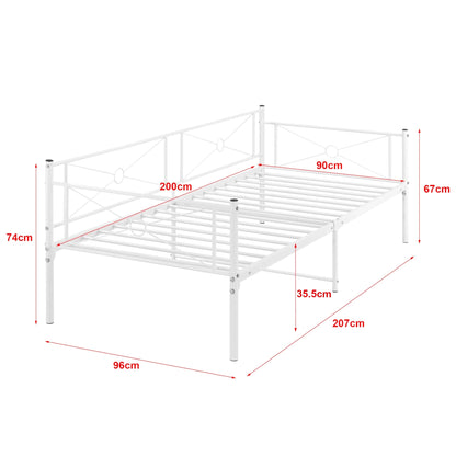 In And OutdoorMatch Metalen Bed Omari - Staal - Met Bedbodem - 90x200 cm - Wit - Snelle Montage Eén persoon slapen
