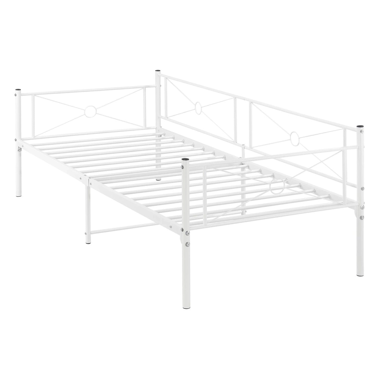 In And OutdoorMatch Metalen Bed Omari - Staal - Met Bedbodem - 90x200 cm - Wit - Snelle Montage Eén persoon slapen
