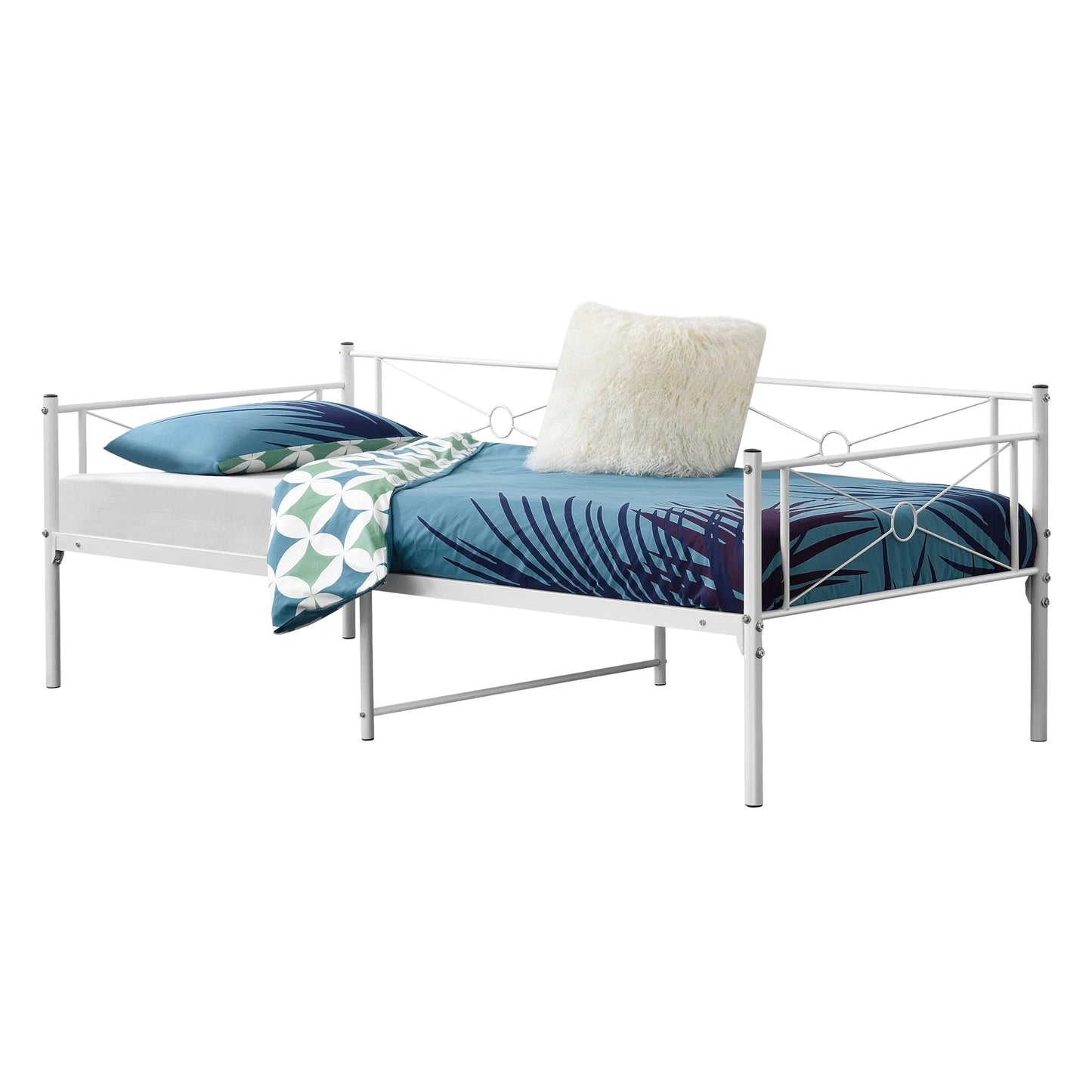 In And OutdoorMatch Metalen Bed Omari - Staal - Met Bedbodem - 90x200 cm - Wit - Snelle Montage Eén persoon slapen