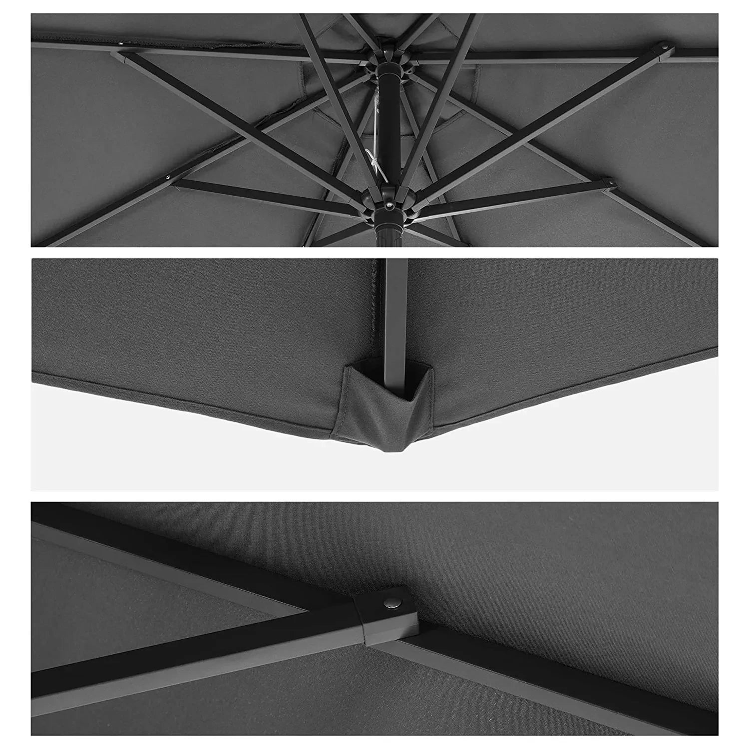 In And OutdoorMatch Parasol Mariah - 270 cm - Tuinparasol - Market Parasol - UV bescherming tot UPF 50+ - Patio Parasol - Zonwering - Knikarm - Met zwengel - Zonder standaard - Zwart Sunshade