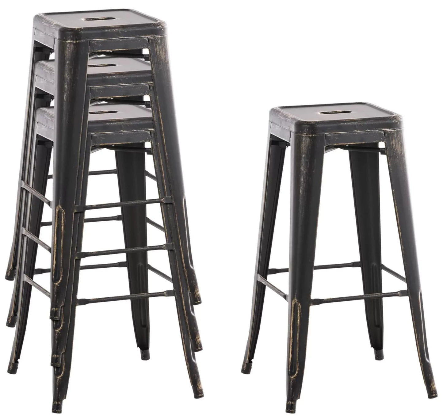 In And OutdoorMatch Rustieke Barkruk Dalton - Zwart - Industrieel Design - Set van 2 - Voetsteun - Voor Keuken en Bar - Metalen Zitting Barkrukken / hocker