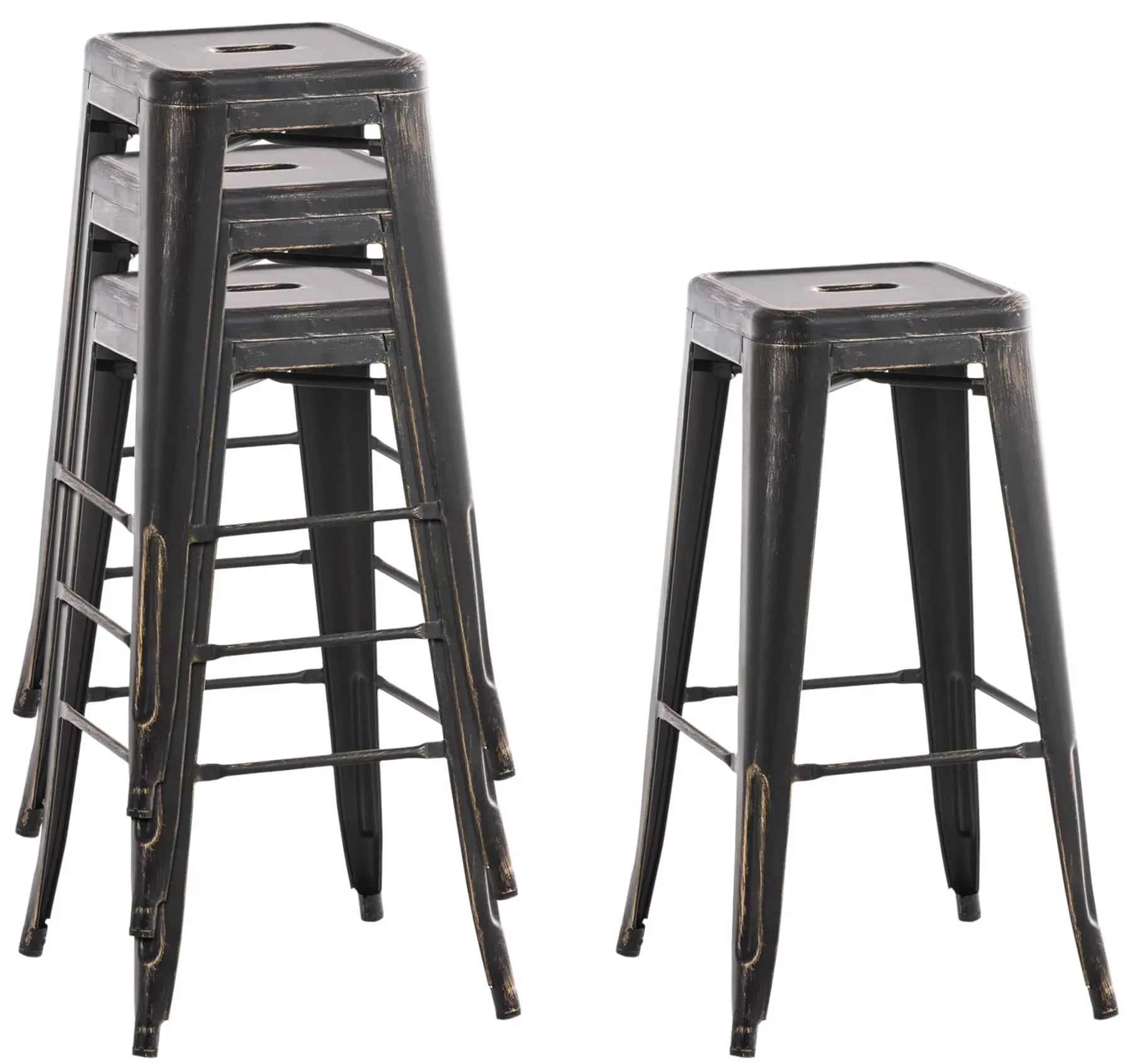 In And OutdoorMatch Rustieke Barkruk Dalton - Zwart - Industrieel Design - Set van 2 - Voetsteun - Voor Keuken en Bar - Metalen Zitting Barkrukken / hocker