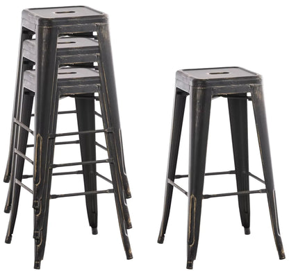 In And OutdoorMatch Rustieke Barkruk Dalton - Zwart - Industrieel Design - Set van 2 - Voetsteun - Voor Keuken en Bar - Metalen Zitting Barkrukken / hocker