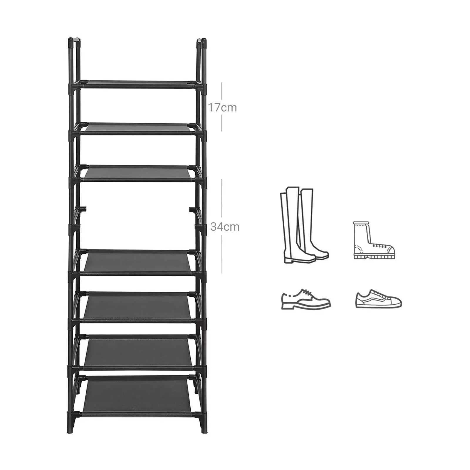 In And OutdoorMatch Schoenenrek Staande Clemens - Plank - Multifunctioneel - Schoenenopberger - Metalen Frame - 16-20 Paar Schoenen - 46x2Kennax145 cm - Zwart shoe rack