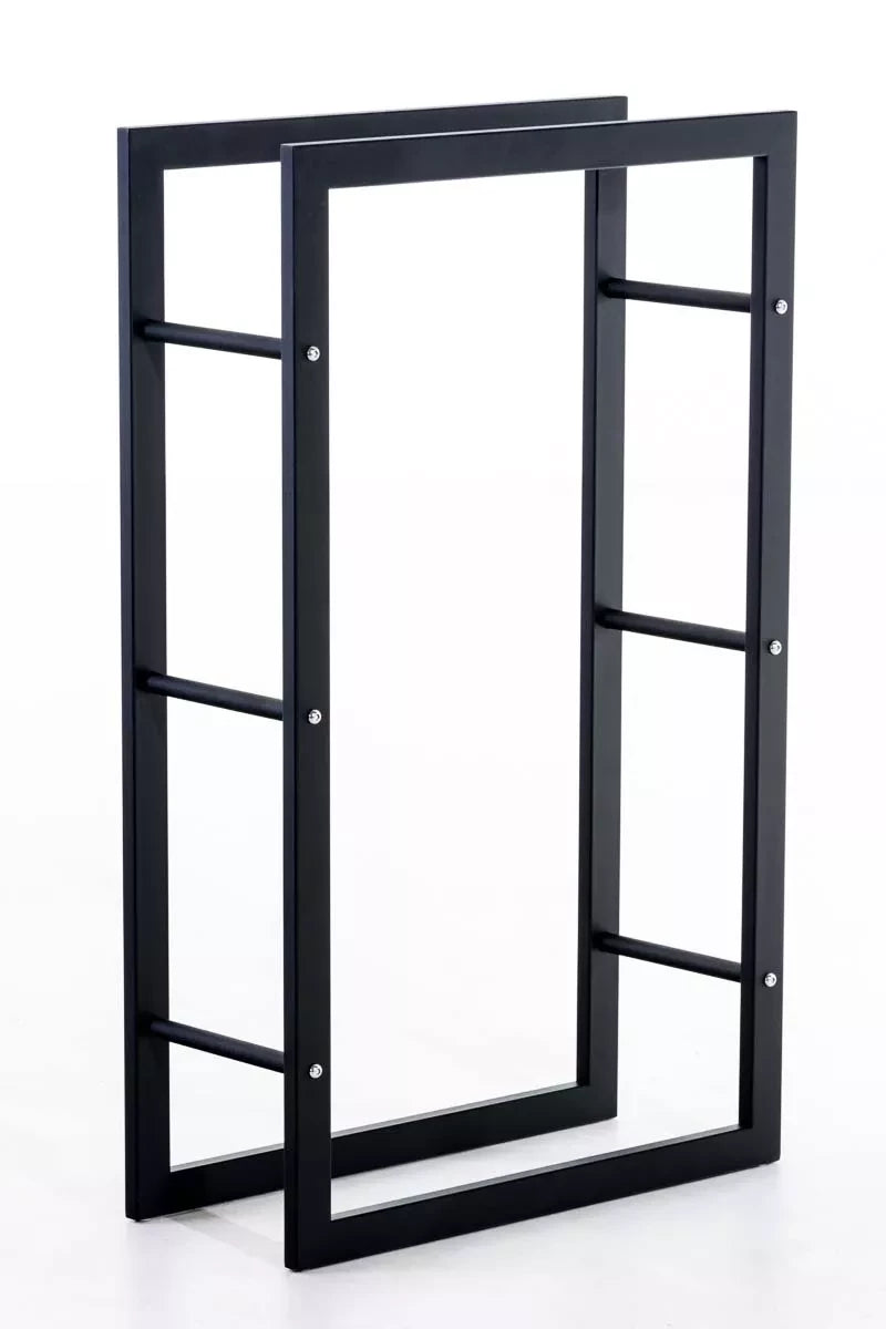 In And OutdoorMatch Staand haardhoutrek Dario - Zwart Staal - Voor binnen en buiten - 25x100x150cm - Stalen houtopslag Houtrek