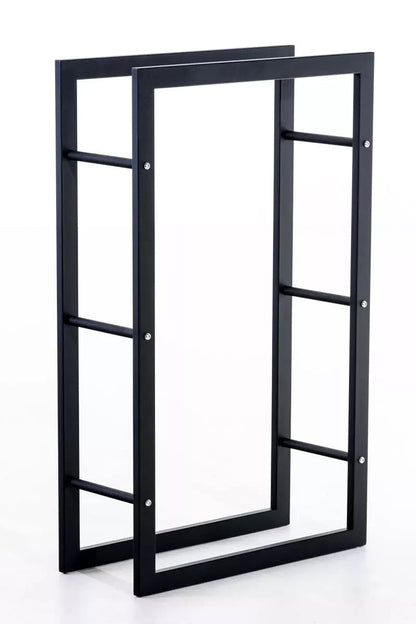 In And OutdoorMatch Staand haardhoutrek Dario - Zwart Staal - Voor binnen en buiten - 25x100x150cm - Stalen houtopslag Houtrek