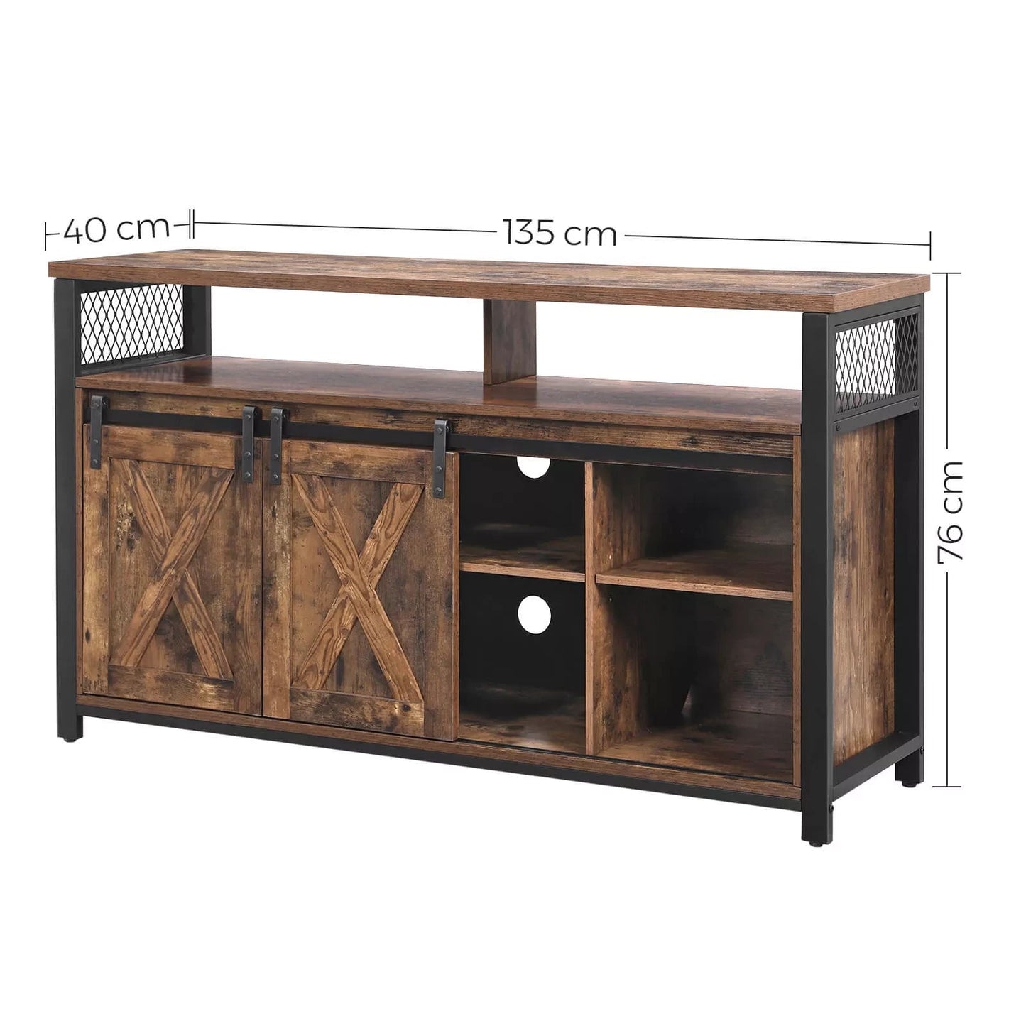 In And OutdoorMatch TV Kast Davon - TV Tafel met 2 Schuifdeuren - Voor TV's t/m 60 inch - Met Verstelbare Planken - Industrieel Design - Vintage Bruin/Zwart Kast