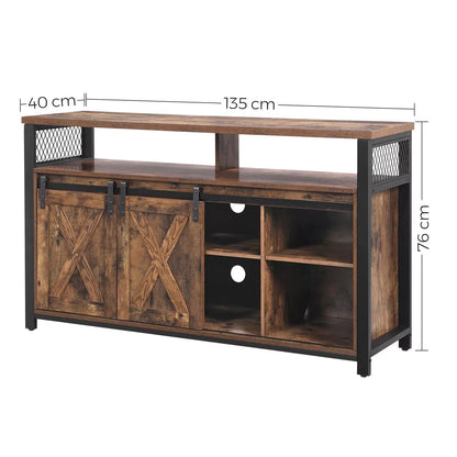 In And OutdoorMatch TV Kast Davon - TV Tafel met 2 Schuifdeuren - Voor TV's t/m 60 inch - Met Verstelbare Planken - Industrieel Design - Vintage Bruin/Zwart Kast