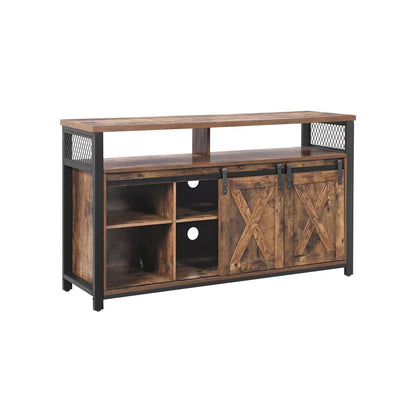 In And OutdoorMatch TV Kast Davon - TV Tafel met 2 Schuifdeuren - Voor TV's t/m 60 inch - Met Verstelbare Planken - Industrieel Design - Vintage Bruin/Zwart Kast
