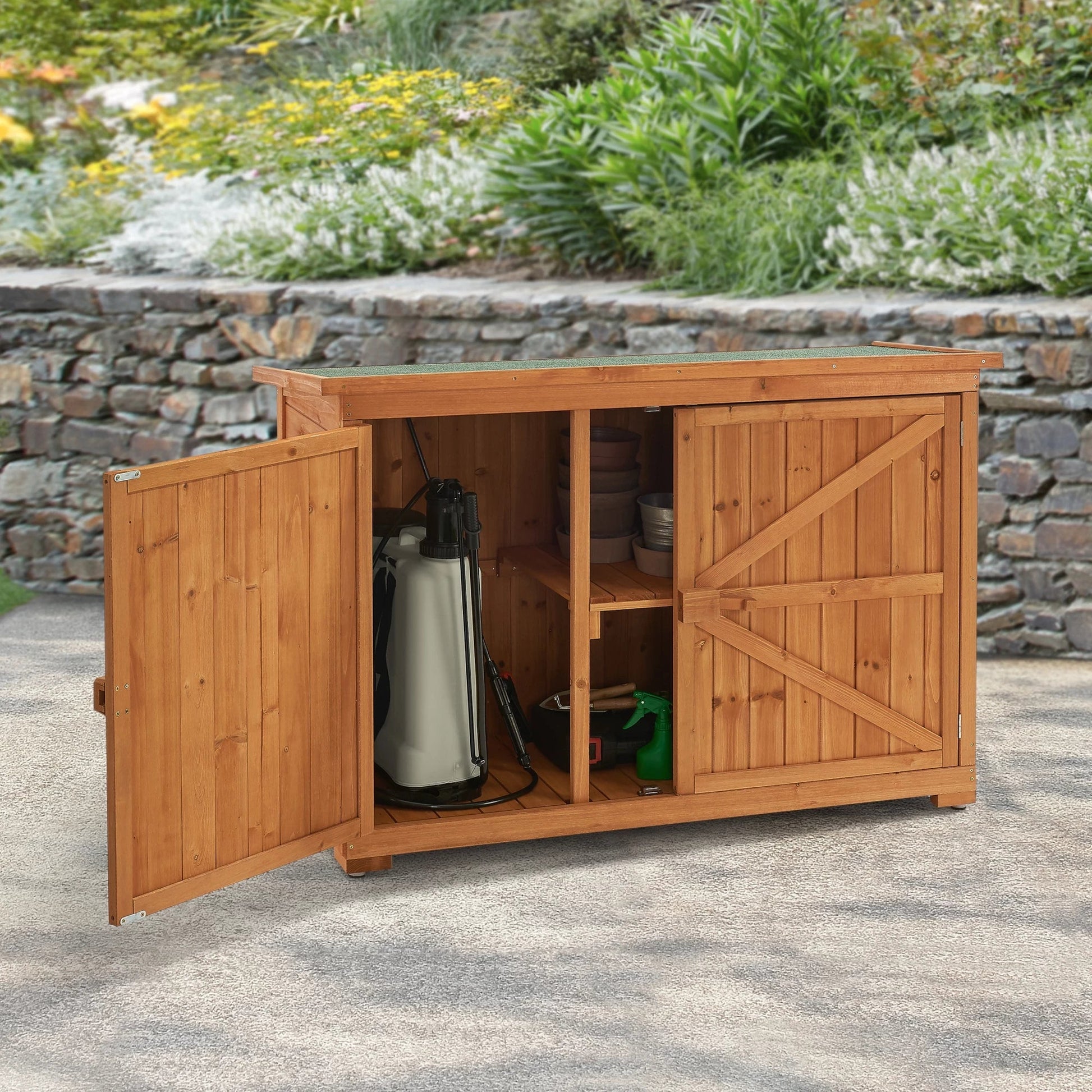 In And OutdoorMatch Tuinhuis Arnulfo - 128x50x88 cm - Houtkleur - Grenen en Bitumen - Klassiek Design Garden Storage box