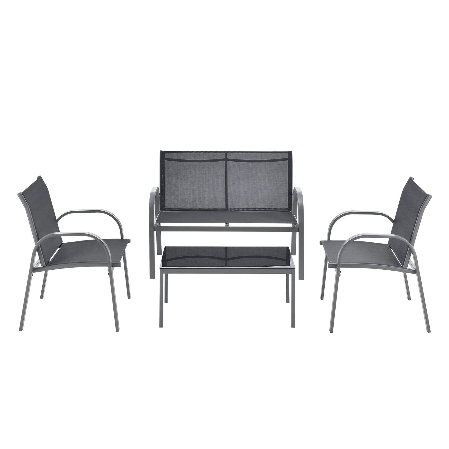 In And OutdoorMatch Tuinset Asha - 4-delig - Loungeset - Donkergrijs en Zwart - Staal en Stof - Elegant Design Garden set