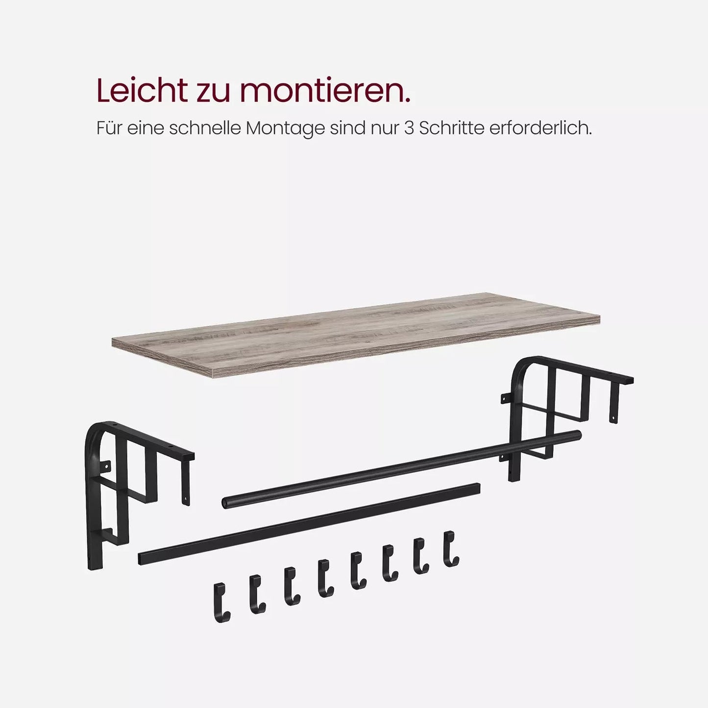 In And OutdoorMatch Wandkapstok Prince - met Plank - Wandplank - met 5 Verwijderbare Haken - Hangplank - Wandmontage - Kledingstang - voor Hal - Slaapkamer - Badkamer - Vintage Bruin/Zwart Kapstok