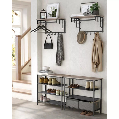 In And OutdoorMatch Wandkapstok Prince - met Plank - Wandplank - met 5 Verwijderbare Haken - Hangplank - Wandmontage - Kledingstang - voor Hal - Slaapkamer - Badkamer - Vintage Bruin/Zwart Kapstok