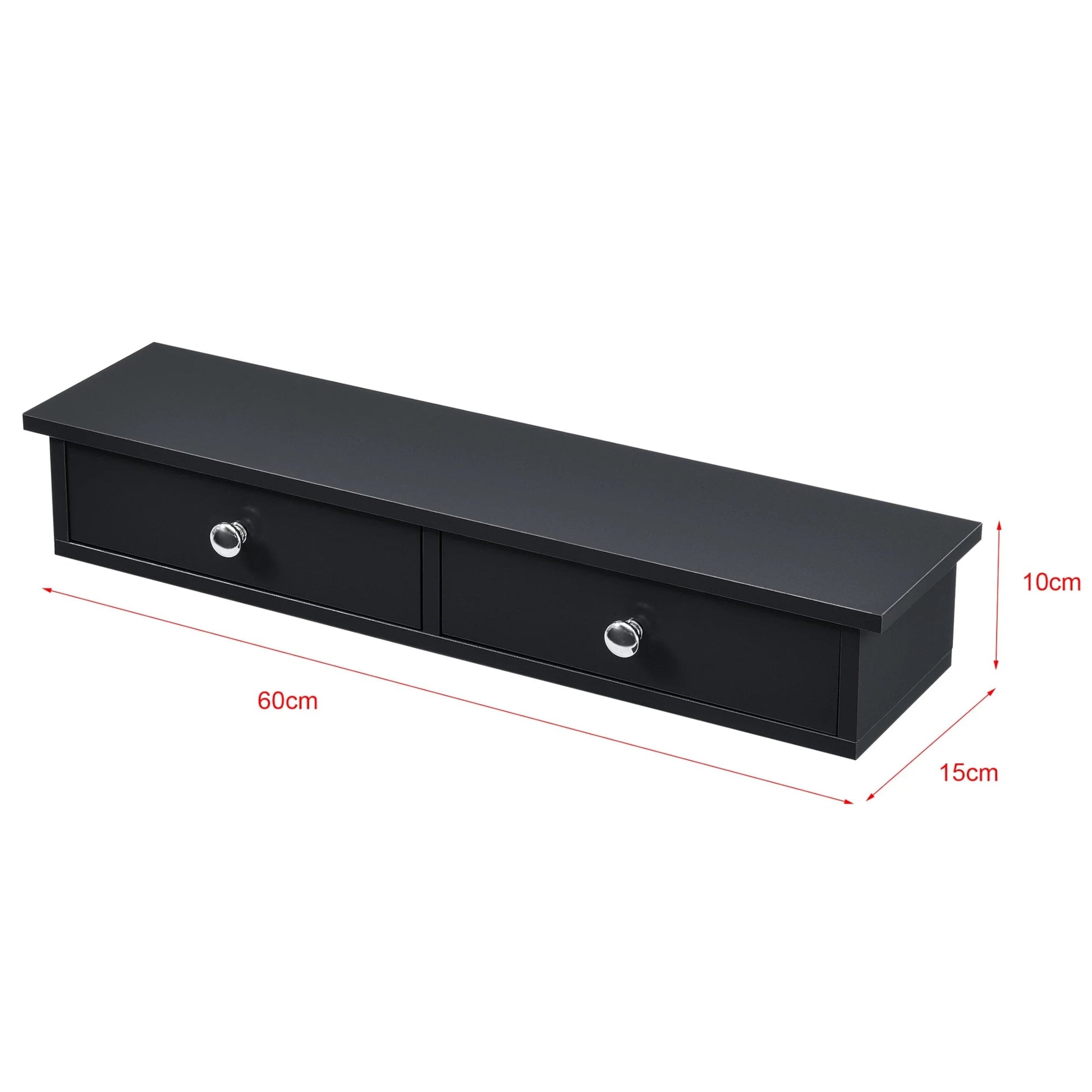 In And OutdoorMatch Wandplank Elmore - Met 2 Lades - Zwevend - MDF - 60x15x10 cm - Zwart - Vintage Design Wandplank