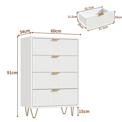 Houten Dressoirkast - 4 Laden - 60x34x91cm - Wit