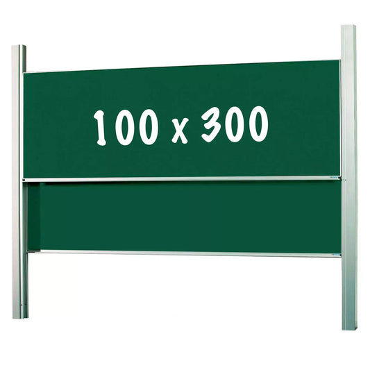 Krijtbord Deluxe Cross - In hoogte verstelbaar - Dubbelzijdig bord - Schoolbord - Eenvoudige montage - Emaille staal - Groen - 100x300cm Krijtborden