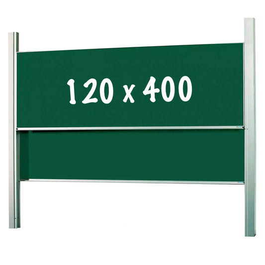 Krijtbord Deluxe Harmon - In hoogte verstelbaar - Dubbelzijdig bord - Schoolbord - Eenvoudige montage - Emaille staal - Groen - 120x400cm Krijtborden