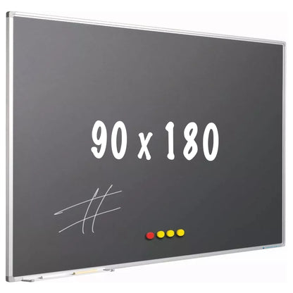 Krijtbord PRO Kelley - Magnetisch - Schoolbord - Eenvoudige montage - Emaille staal - Grijs - 90x180cm Krijtborden