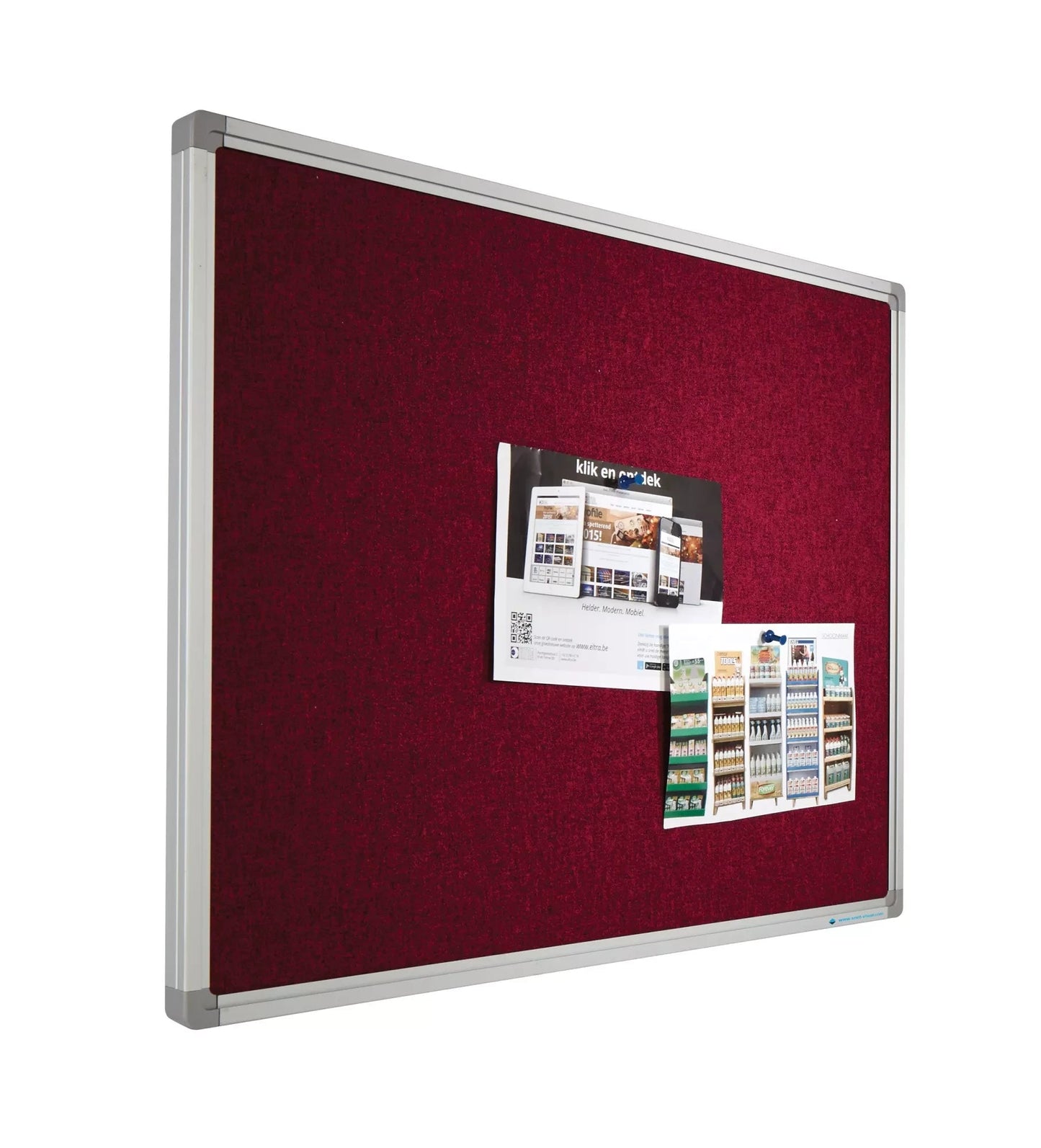 Prikbord Camira stof PRO Bryce - Aluminium frame - Eenvoudige montage - Punaises - Rood - Prikborden - 60x90cm prikbord