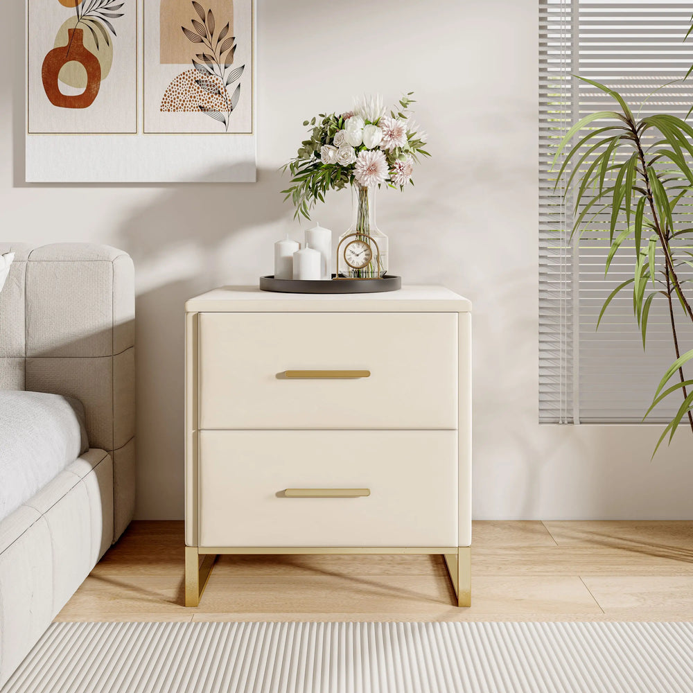 Nachtkastjes - Set van 2 - Velours bekleding - Gebroken Wit