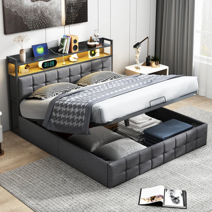 Bedframe - Opbergsysteem - 140x190cm - Met LED - Grijs