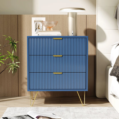 Nachtkastje met 3 Laden - Goudkleurige Poten - Moderne Opbergruimte - Blauw