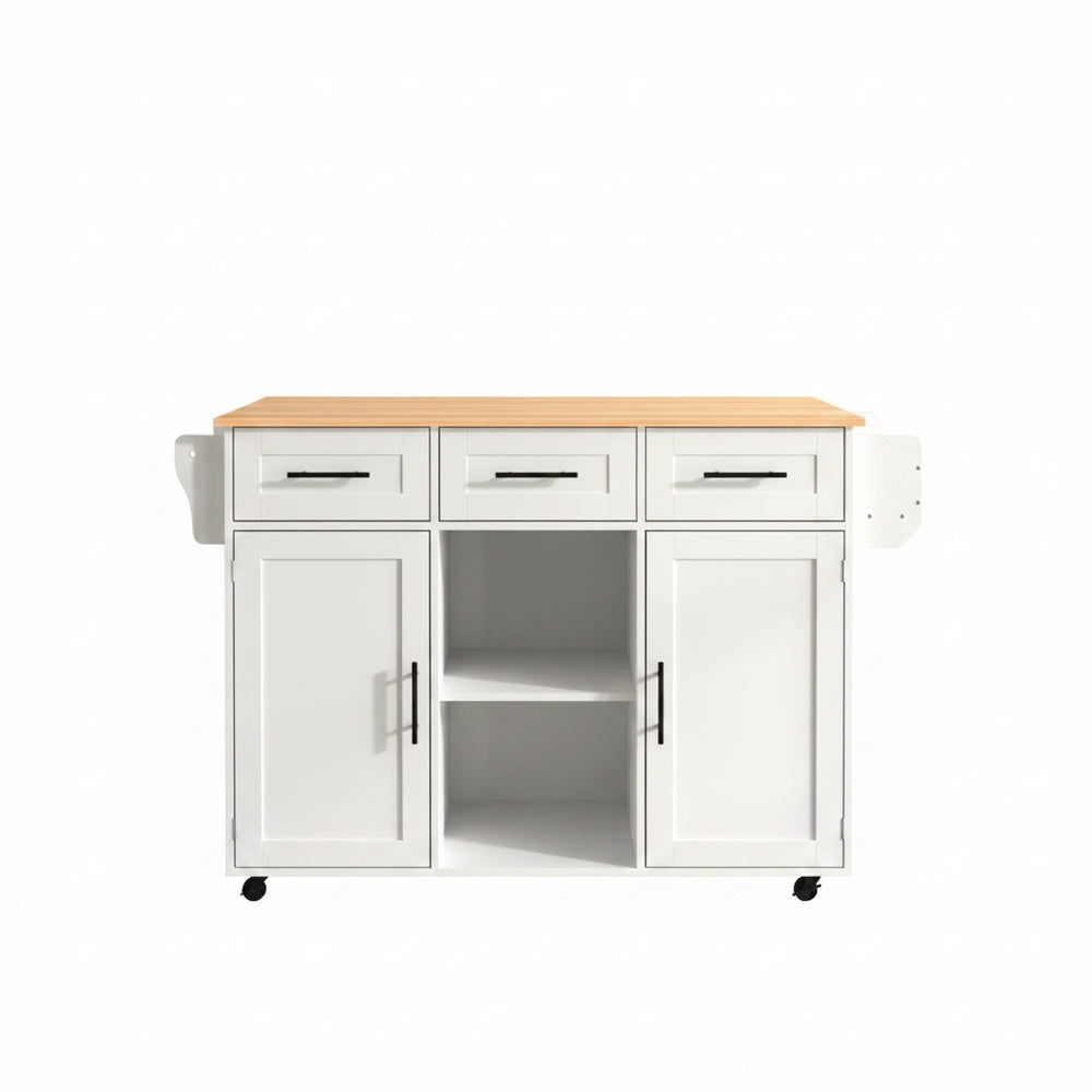 Houten Sideboard - Wit + Houten Werkblad - Opvouwbare Uitbreiding