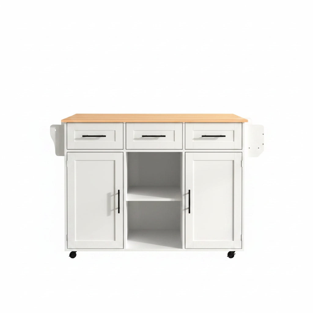Houten Sideboard - Wit + Houten Werkblad - Opvouwbare Uitbreiding