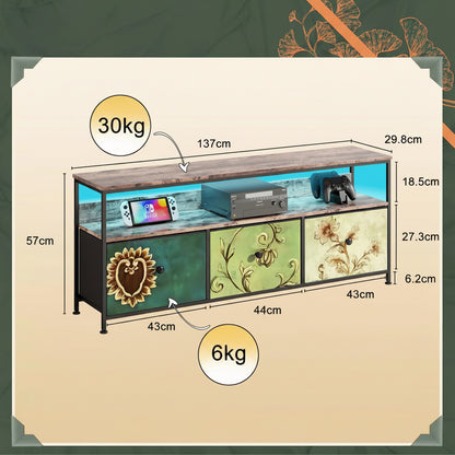 TV-meubel - 137cm - Met LED-verlichting & 3 stoffen laden