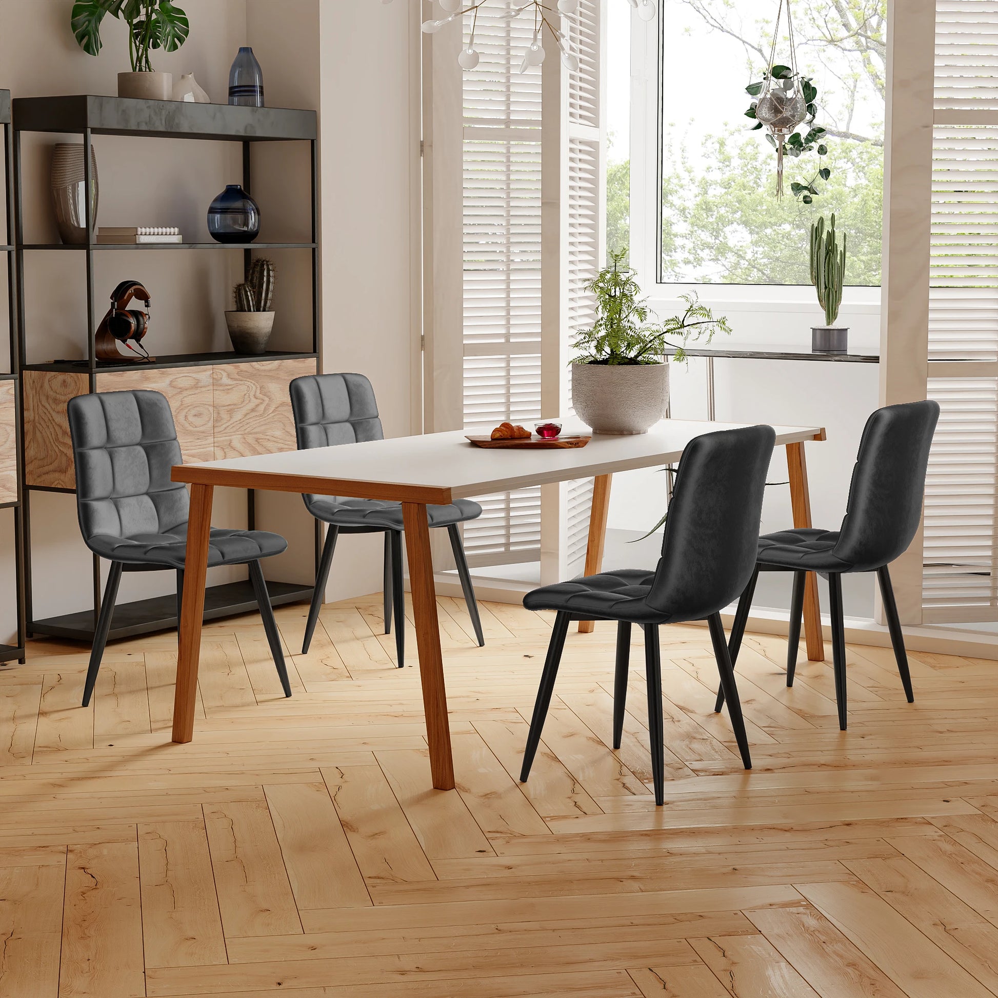 Eetkamerstoelen - Set van 4 - Microvezel - Donkergrijs