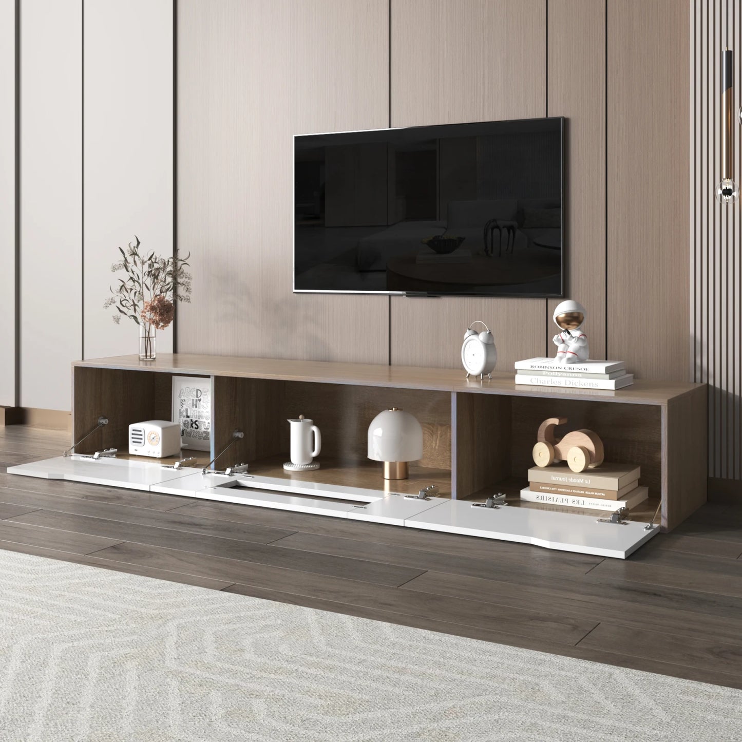 TV-meubel - Wit & Hout - Met LED Verlichting