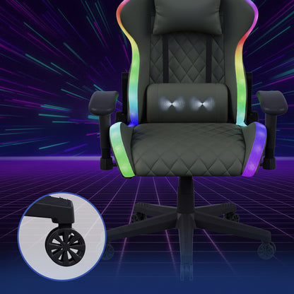 Gamingstoel met RGB LED-verlichting, Lumbar Massage en 90-135° aanpasbare rugleuning