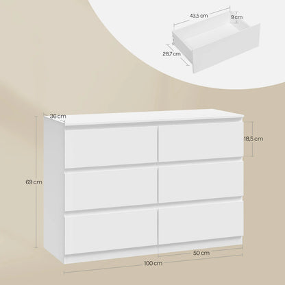 WOLTU Bedroom Chest of Drawers with 6 Drawers 100x69x36cm Storage Cabinet White Sideboard Dresser for Living Room Hallway
