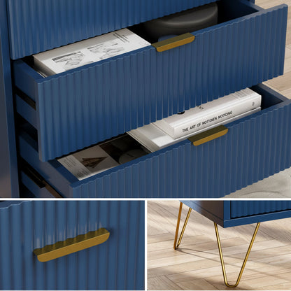 Nachtkastje met 3 Laden - Goudkleurige Poten - Moderne Opbergruimte - Blauw