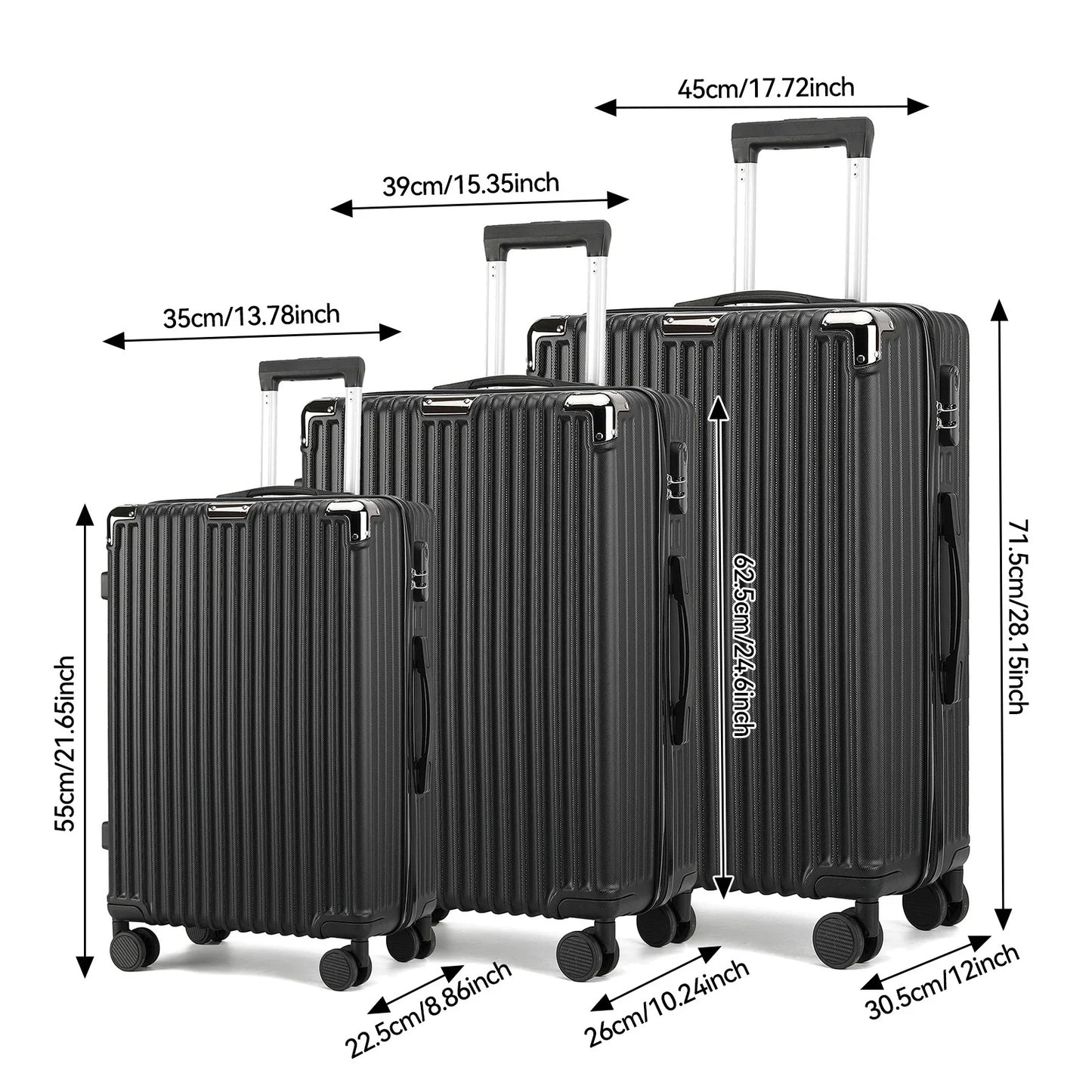 Kofferset - 3-delig Set - 360° Rolwiel - Zwart