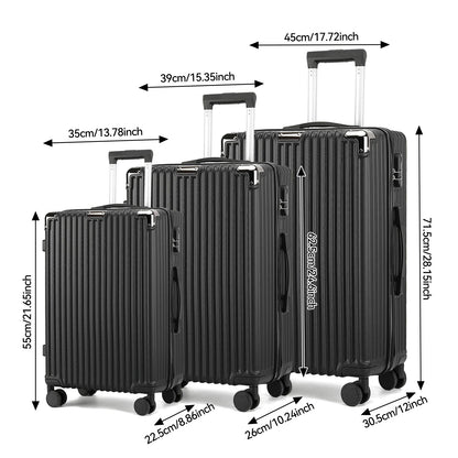 Kofferset - 3-delig Set - 360° Rolwiel - Zwart