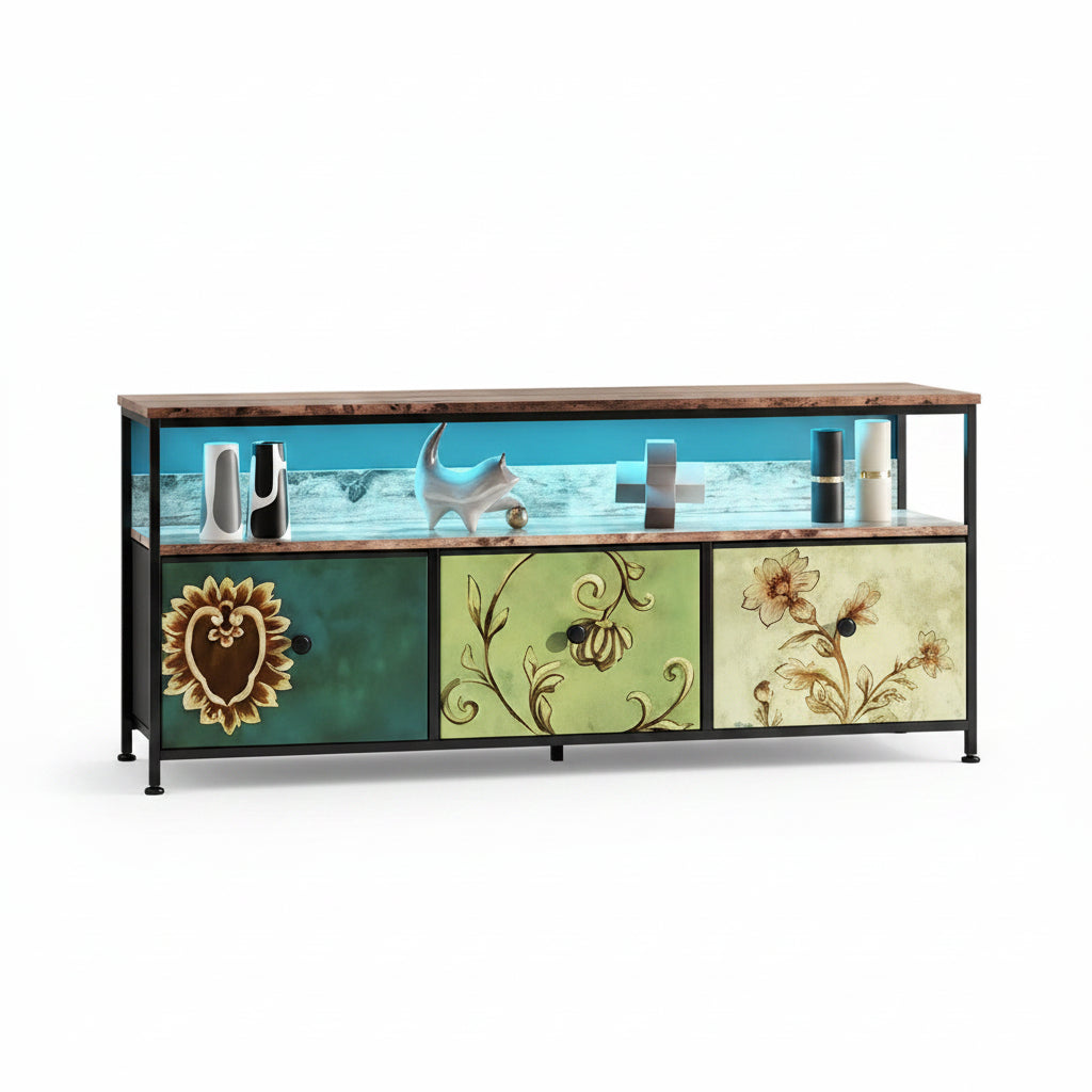 TV-meubel - 137cm - Met LED-verlichting & 3 stoffen laden