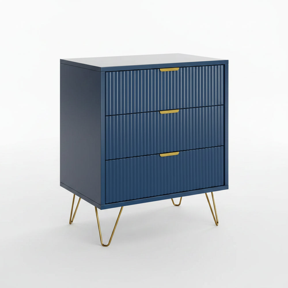 Nachtkastje met 3 Laden - Goudkleurige Poten - Moderne Opbergruimte - Blauw