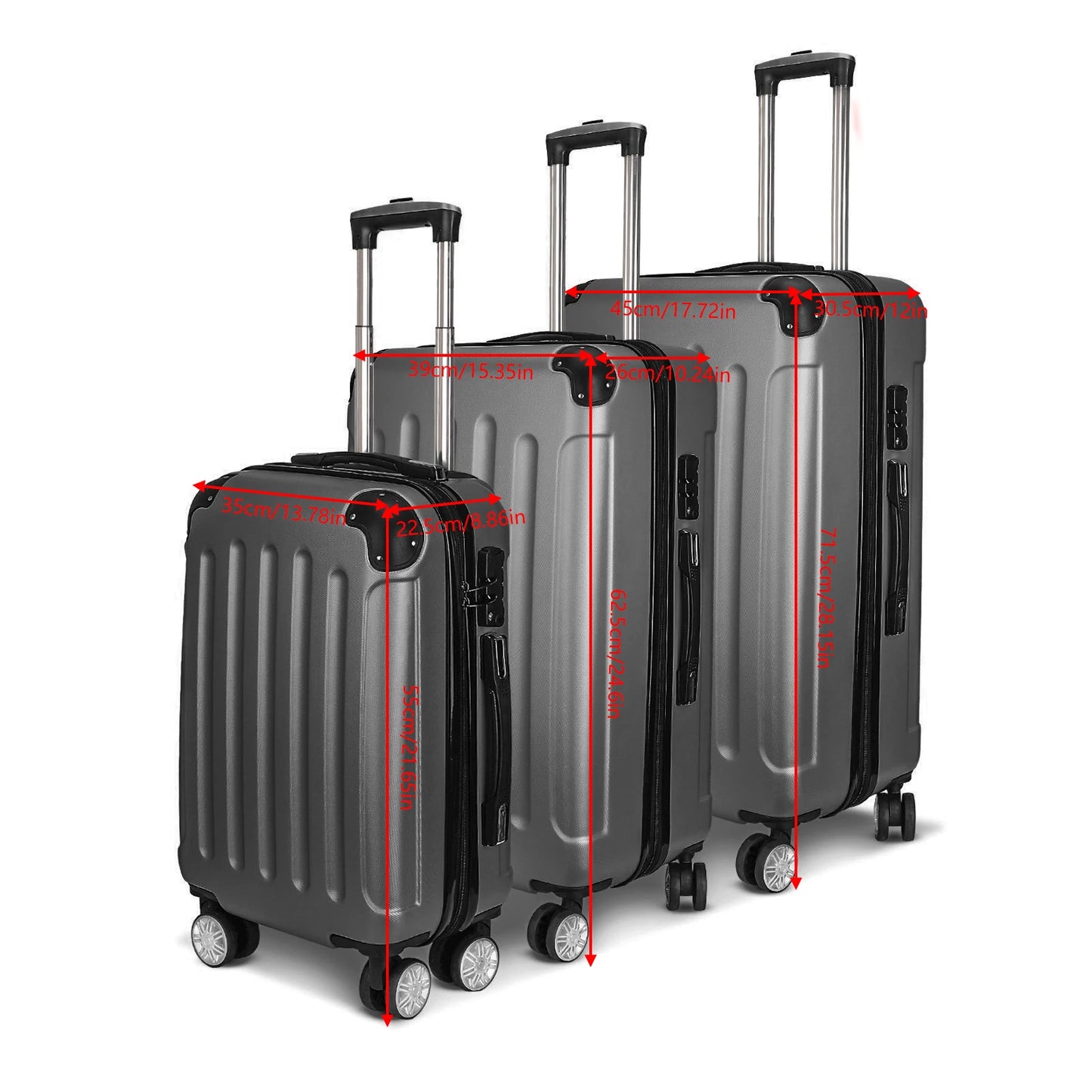 Hard-Shell Koffer Set - Donkergrijs - 3 Delen