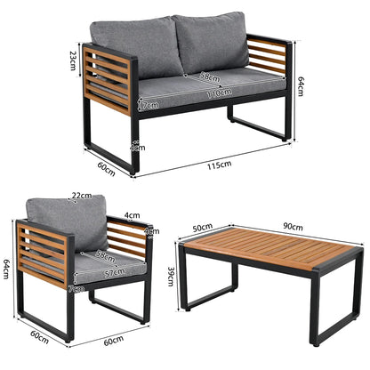 8-persoons patio lounge set - 4 Stoelen - 2 Banken - 2 Bijzettafels - Grijs