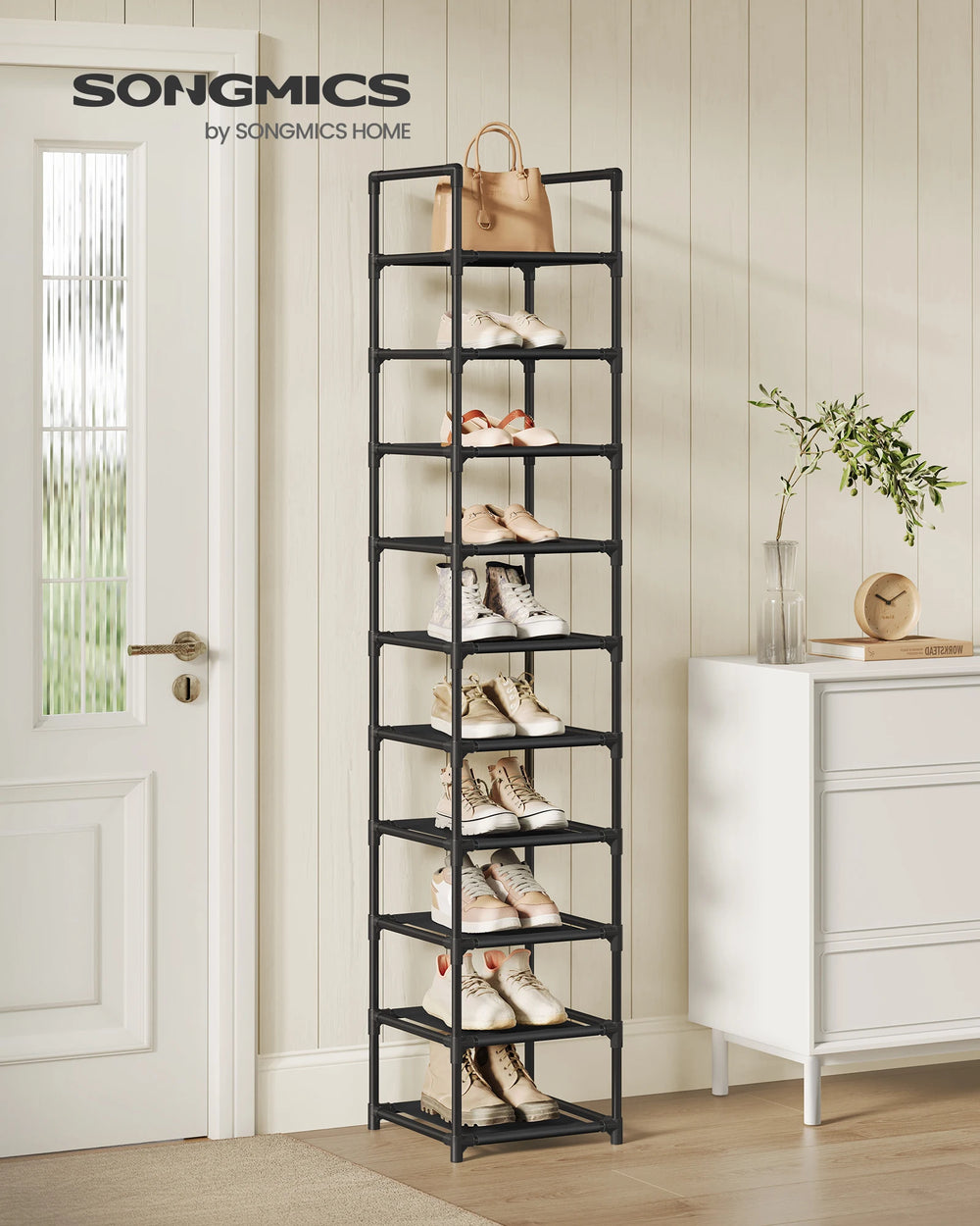 SONGMICS shoe rack 10 Layers Shoe shelf Shoe storage, 33x33x173 cm, Metal Rher, Nonwoven