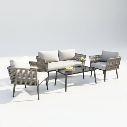 Loungeset Tuin - 4-persoons - Wit & Grijs