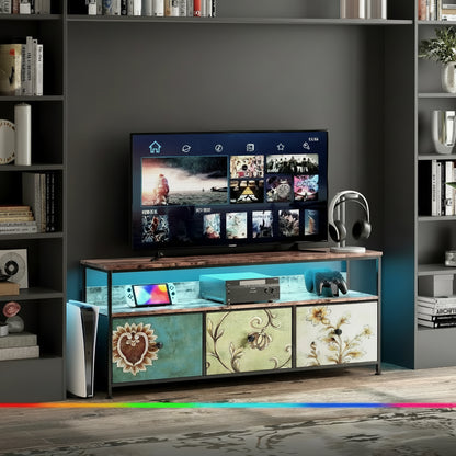 TV-meubel - 137cm - Met LED-verlichting & 3 stoffen laden