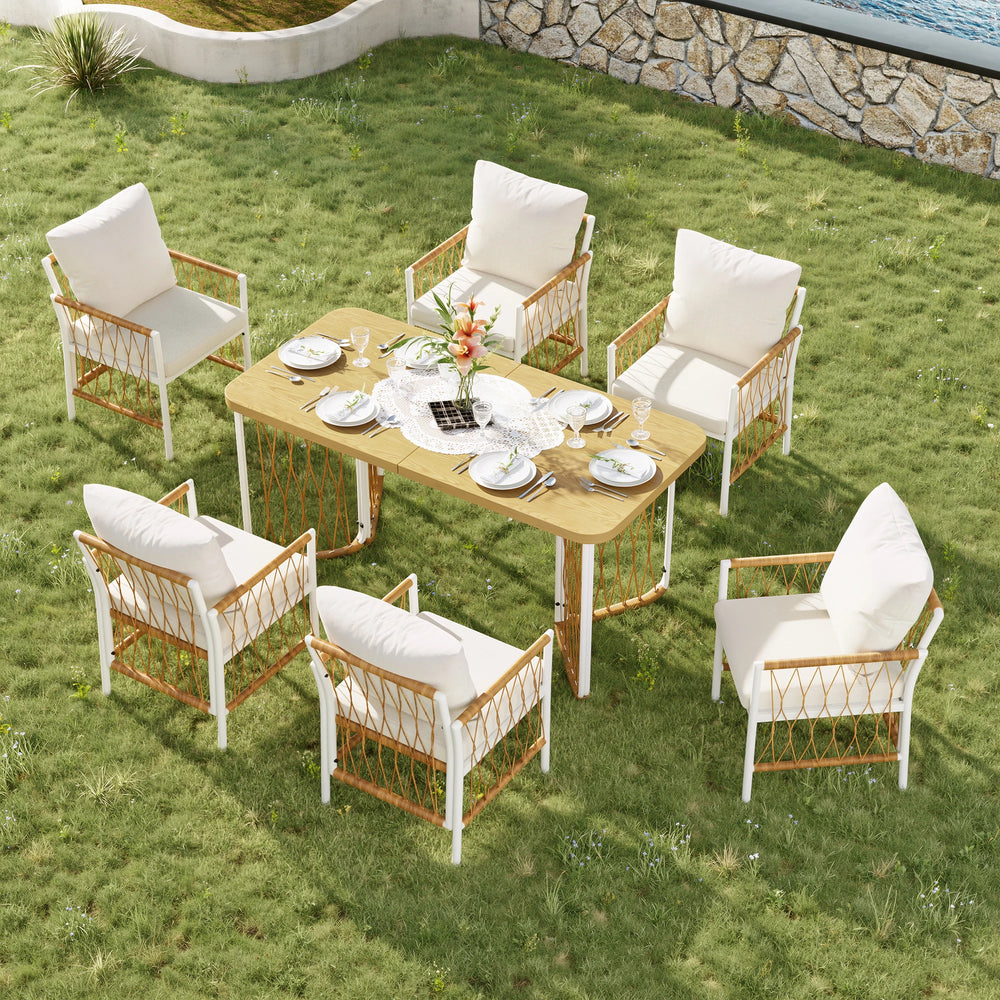 6-persoons Tuinset - Met kussens & tafel - Wit