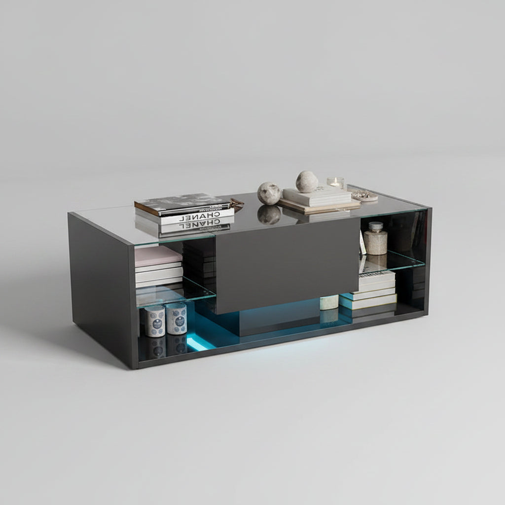 Salontafel - Met LED Verlichting - Zwart