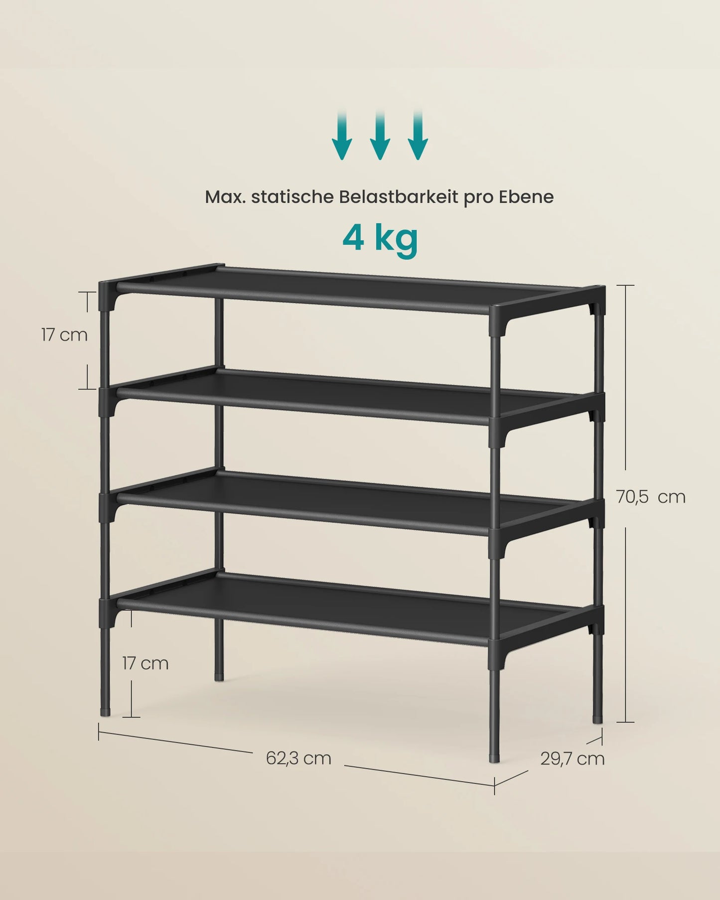 SONGMICS shoe rack 4 Layers Shoe storage Entrance Space Saving Metal Frame Nonwoven Fabric Rack Black