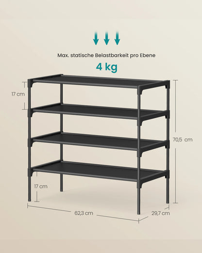 SONGMICS shoe rack 4 Layers Shoe storage Entrance Space Saving Metal Frame Nonwoven Fabric Rack Black