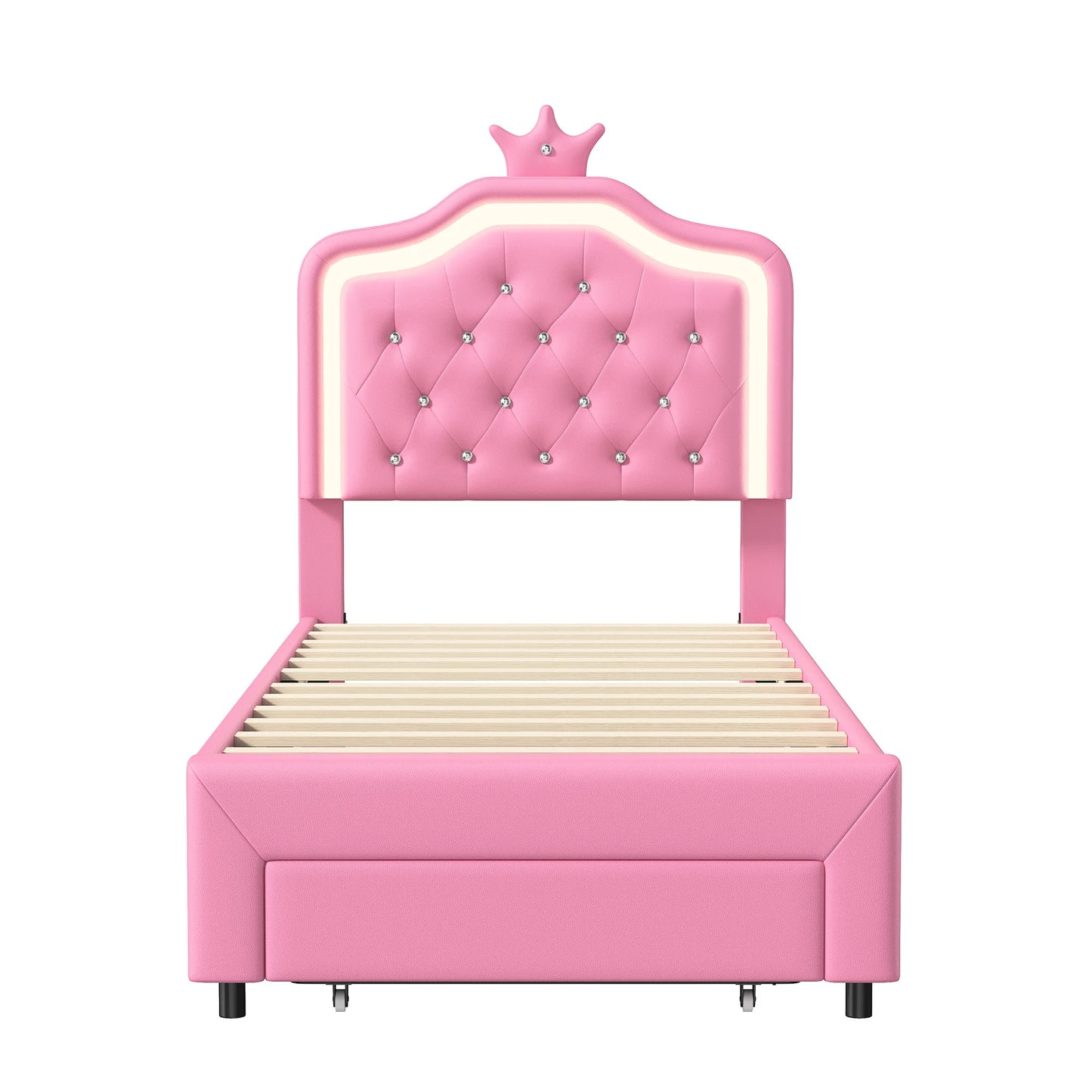 Eenpersoons Bedframe met LED Verlichting - 90x200cm - Roze