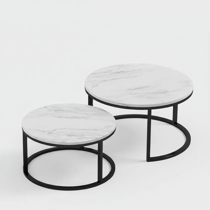 Salontafel Set - 2-Delig - Marmerlook Tafelblad - Metalen Frame
